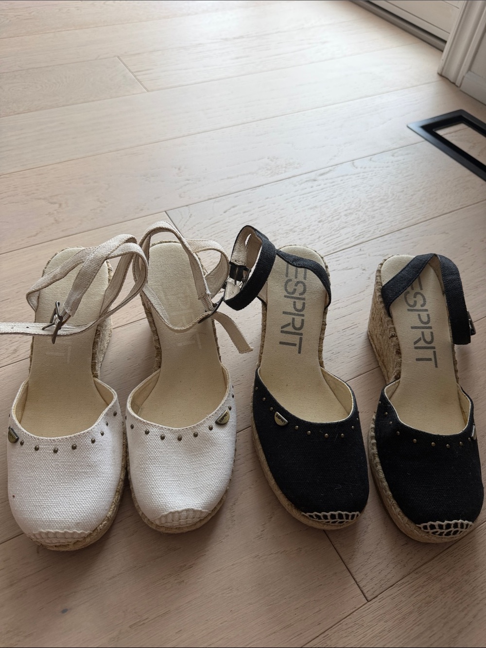 Esprit Canvas Espadrille Wedge Sandals in White and Navy
